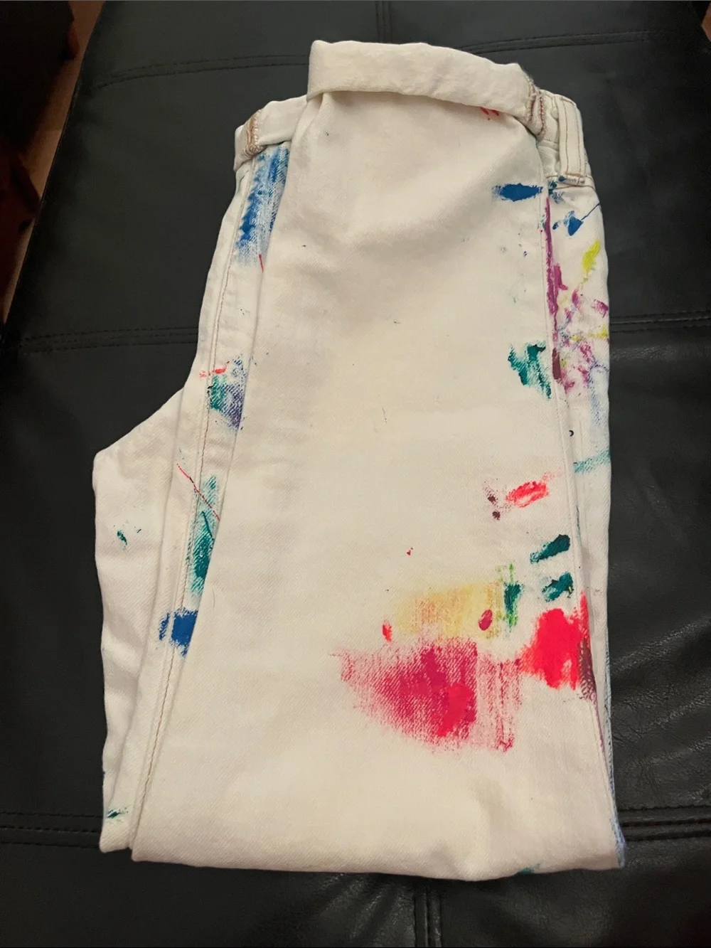 Ralph Lauren White Denim Jeans with Multicolor Paint Accents